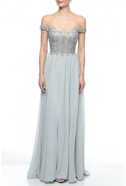 Terani Couture - 1921M0493 Embellished Plunging Off-Shoulder Dress