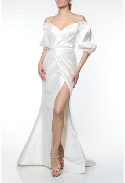 Terani Couture - 1921M0515 Plunging Off-Shoulder Mermaid Dress In White