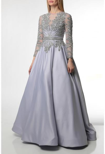 Terani Couture - 1921M0736 Jeweled Illusion Long Sleeve Ballgown