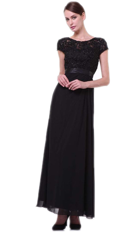Cinderella Divine - Lace Bateau Neck Sheath Dress in Black