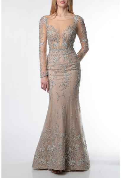 Terani Couture - 1922GL0666 Embellished Illusion Bateau Trumpet Dress