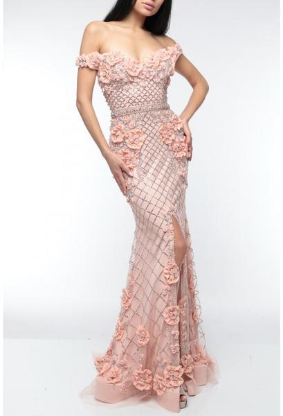 Terani Couture - 1922GL0682 Floral Embellished Off-Shoulder Dress