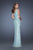 La Femme - 19230 Stone Embellished Single Shoulder Strap Slit Gown In Blue