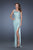 La Femme - 19230 Stone Embellished Single Shoulder Strap Slit Gown In Blue