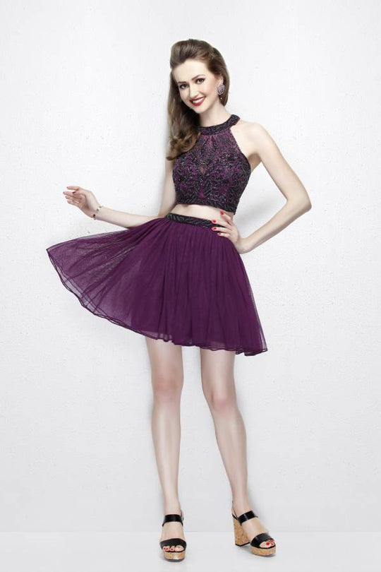 Primavera Couture - 1925 Two Piece Beaded A-line Dress In Purple