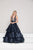 Colors Dress - 1926 Beaded Plunging Halter Tiered Ballgown in Blue