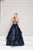 Colors Dress - 1926 Beaded Plunging Halter Tiered Ballgown in Blue