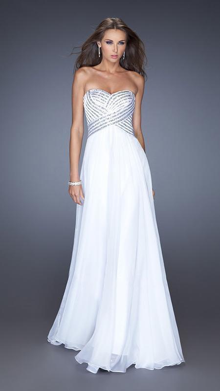 La Femme 19321 Strapless Sequined Crisscross Motif Gown - 1 pc White/Silver in size 2 Available

33
