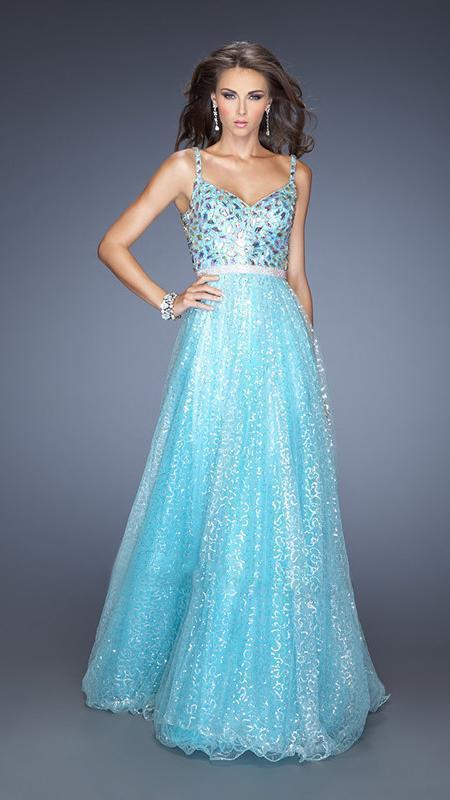 GiGi - Rhinestone Embellished Evening Gown in Blue