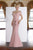 Janique - 1936 Off Shoulder Ruffled Accent Mermaid Gown in Pink