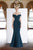 Janique - 1936 Off Shoulder Ruffled Accent Mermaid Gown in Green
