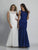 Dave & Johnny - 1937W Cap Sleeve Ornate Lace Trumpet Gown in White and Blue