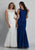 Dave & Johnny - 1937 Lace Applique Tulle Trumpet Gown In White and Blue