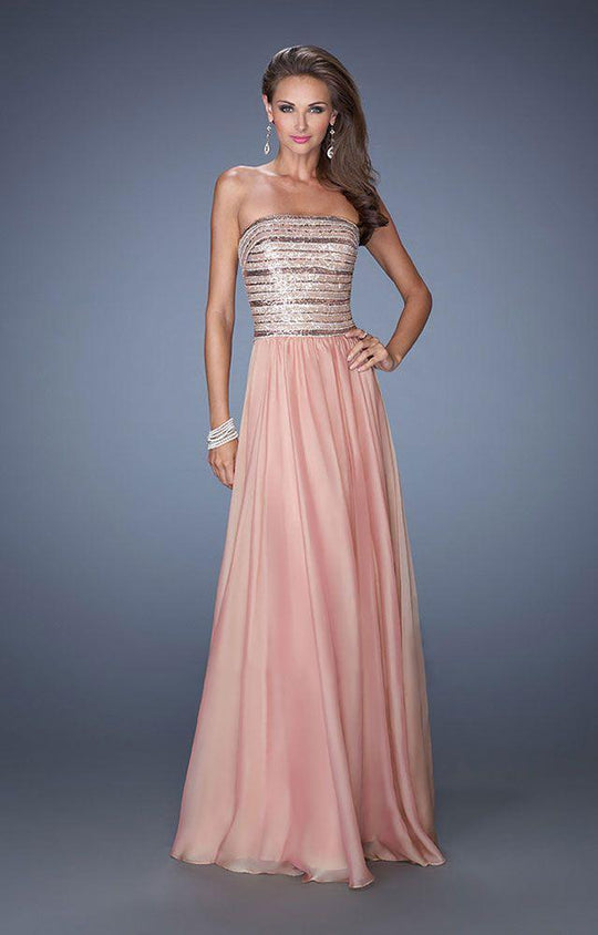 La Femme - 19398 Strapless Straight Sequined Gown In Brown