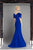 Janique - 1940 Off-Shoulder Trumpet Dress With Ruffled Slit and Train In Blue