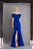 Janique - 1940 Off-Shoulder Trumpet Dress With Ruffled Slit and Train In Blue