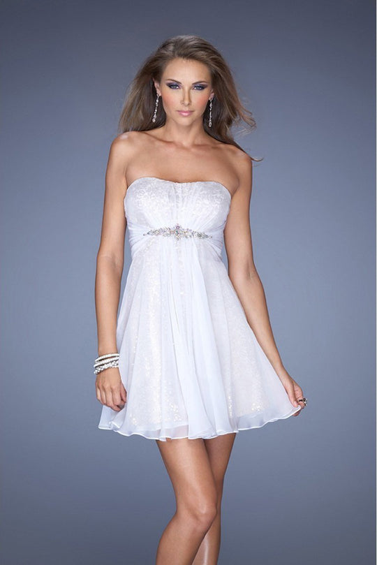 la Femme - Sparkling Strapless Empire Cocktail Dress 19415 in White