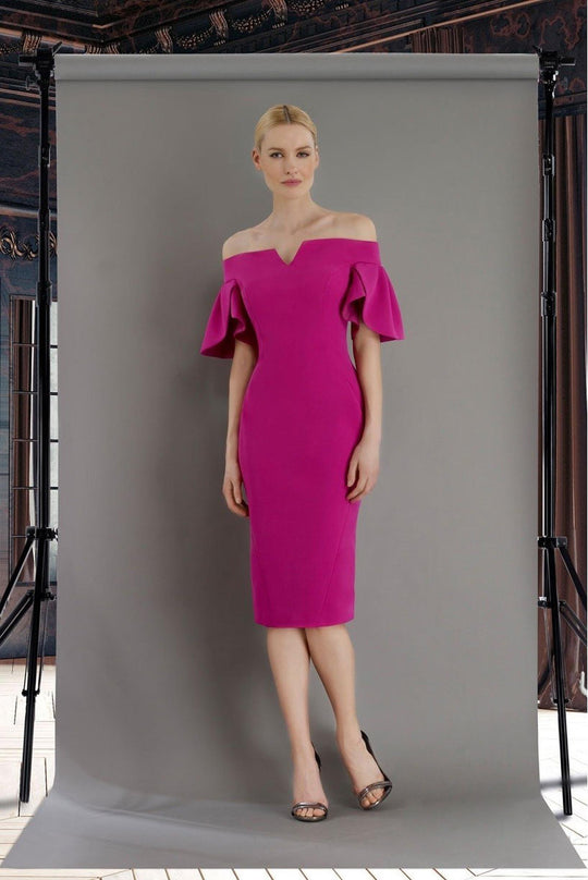 Janique - 1942 Bell Sleeve Off-Shoulder Fitted Dress In Pink