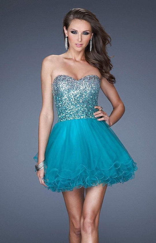 La Femme - 19451 Sequined Sweetheart Ombre Cocktail Dress In Blue and Silver