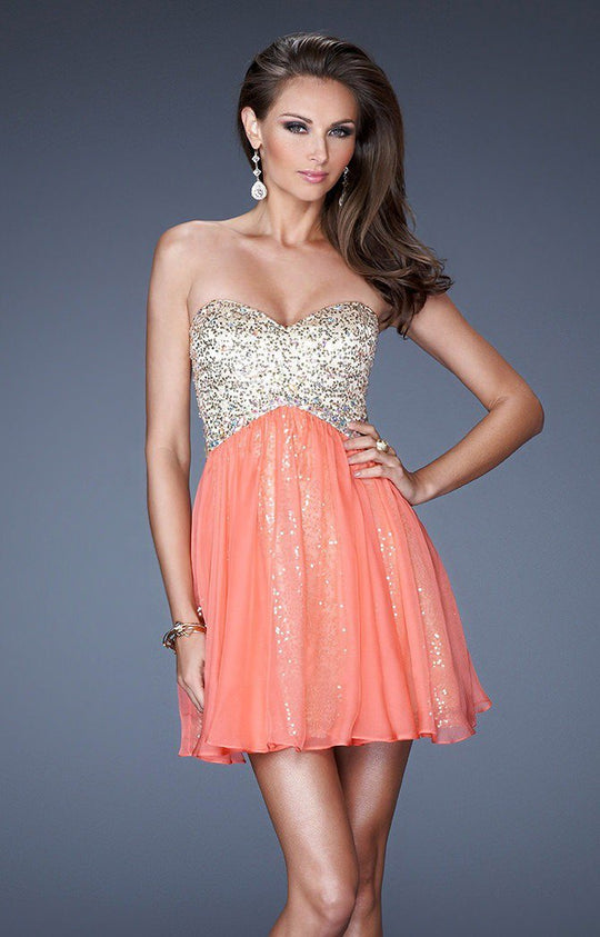 La Femme - 19452 Diamond Cutout Empire Gown In Orange