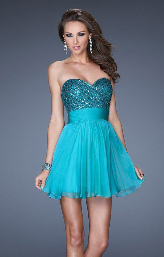 La Femme - 19453 Sequined Sweetheart Empire Cocktail Dress In Blue