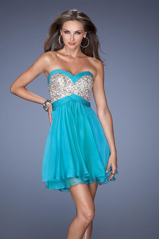 La Femme - 19458 Sequined Sweetheart Cocktail Dress in Blue and Green
