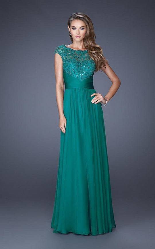 La Femme - 19487 Lace Illusion Bateau Chiffon Dress In Green