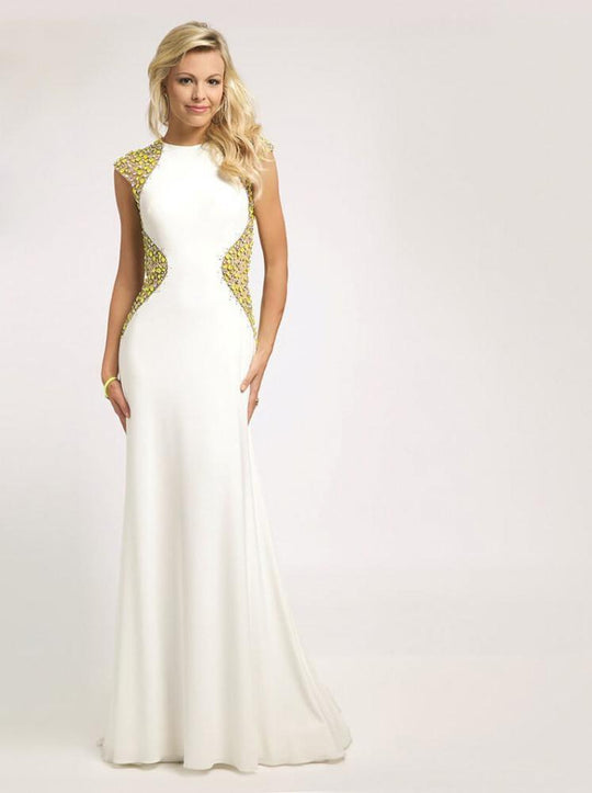 92881 Two Tone Beaded Jewel Sheath Dress