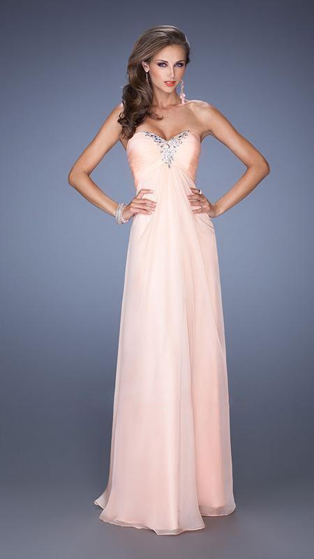 La Femme - Embellished Sweetheart Dress in Pink and Orange