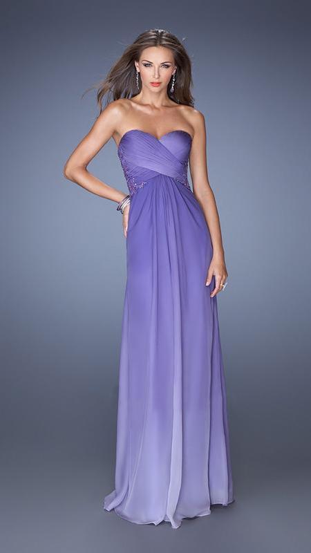 La Femme - Ruched Sweetheart Dress in Purple