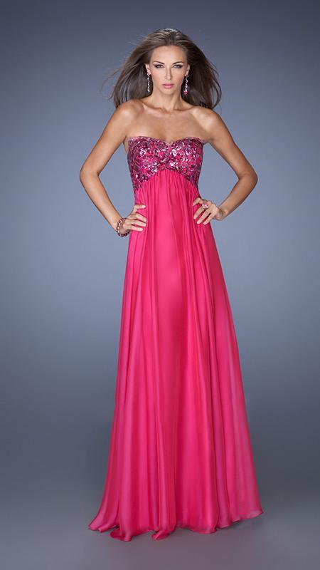 La Femme - Glittering Strapless Empire Evening Gown 19565 In Pink