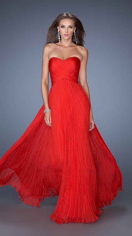 La Femme - 19573 Long Crinkle-Pleated Chiffon Prom Dress in Red