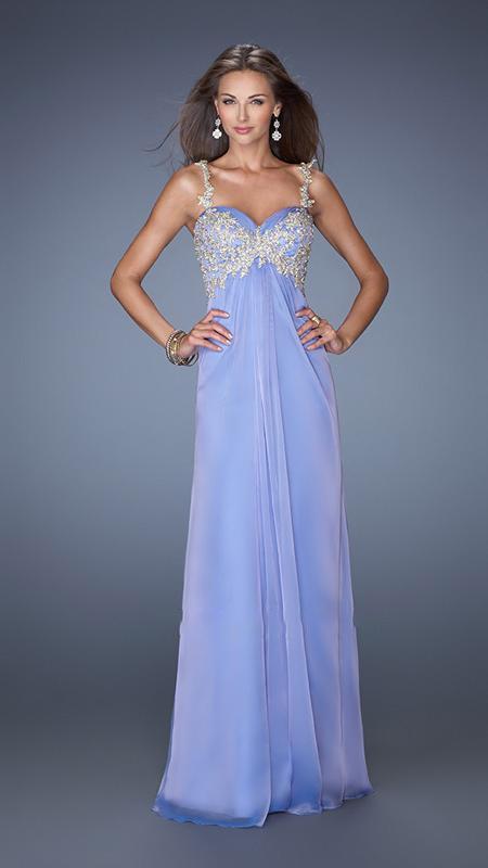 La Femme - Gilded Lace Appliqued Sweetheart Empire Gown 19585 In Purple