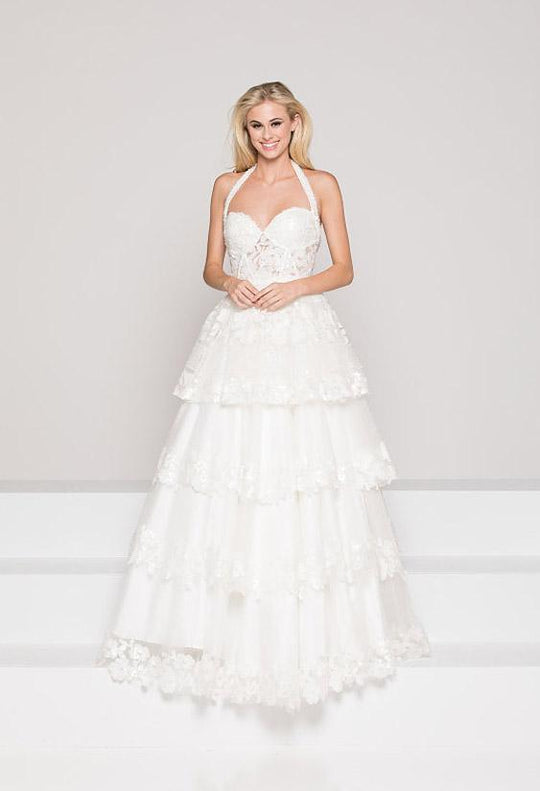 Colors Dress - 1960 Illusion Bodice Tiered Sweetheart Gown In White