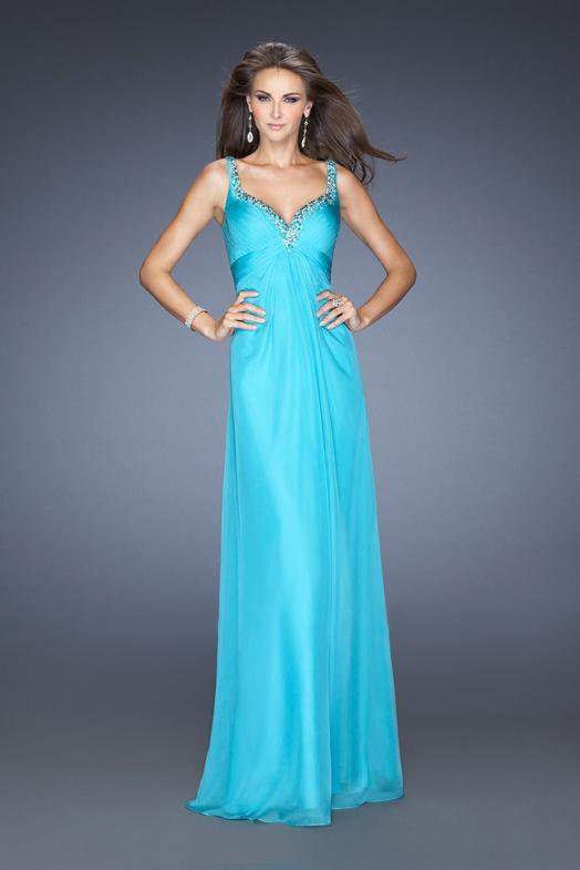 La Femme - 19647 Sleeveless Crystal-Trimmed Gown In Blue and Green