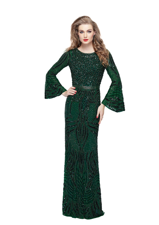 Primavera - 1964 Bell Sleeve Cutout Sequined Gown in Green