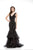 Colors Dress - 1964 V-Neck Lace Applique Tiered Mermaid Gown in Black