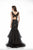 Colors Dress - 1964 V-Neck Lace Applique Tiered Mermaid Gown in Black