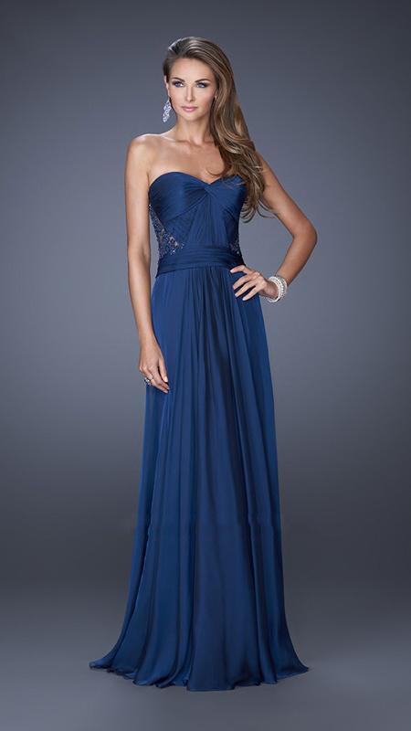 La Femme - Statuesque Pleated Sweetheart A-Line Gown 19662 In Blue