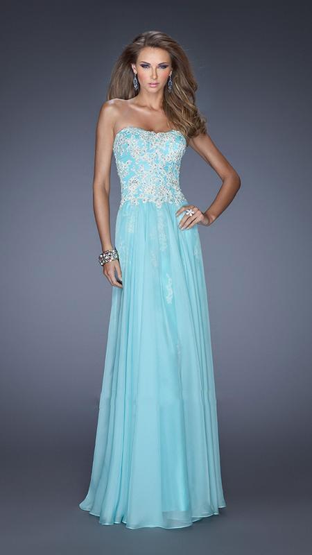 La Femme - Fancy Lace Applique Sweetheart A-Line Gown 19673 In Blue