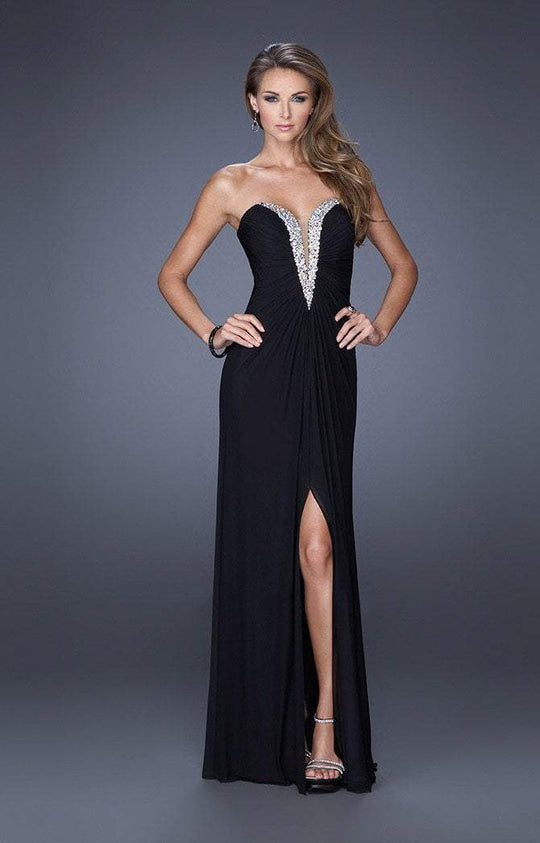 La Femme  - 19679 Plunging Jeweled Sweetheart Gown in Black
