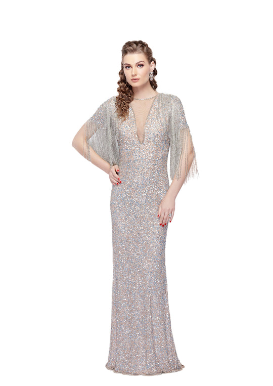Primavera - 1968 Sequined Jewel Column Dress in Pink