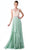 Cinderella Divine - Shirred Surplice Bodice Cascading A-Line Evening Gown