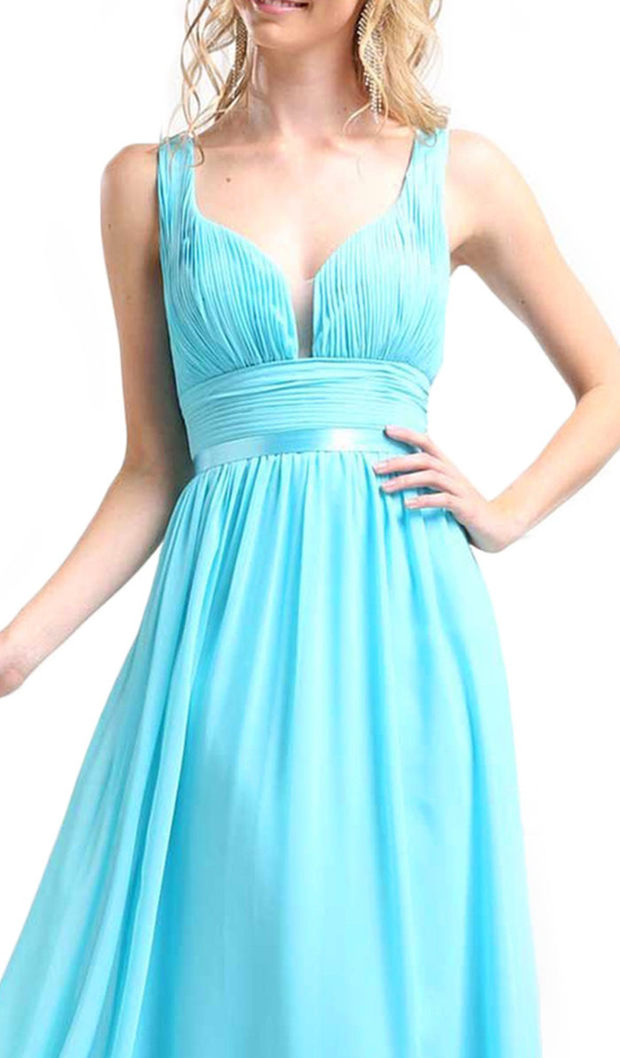 Plunging Sweetheart Empire Chiffon Long Formal Dress