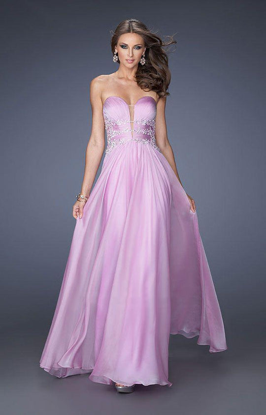 La Femme - 19724 Ruched Plunging Sweetheart Gown in Purple