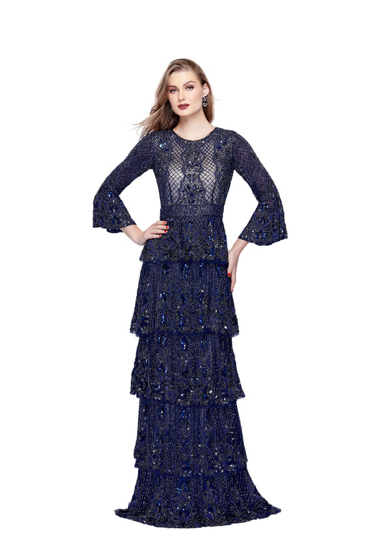 Primavera - 1972 Beaded Jewel A-line Dress in Blue