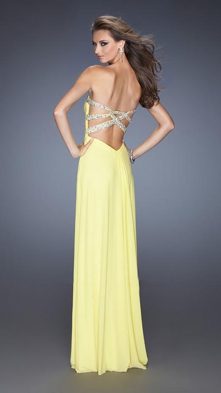 La Femme - Ruched Sweetheart Gown in Yellow