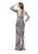 Primavera - 1975 Embellished Deep V-neck Column Dress in Gray