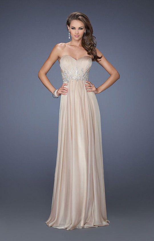 La Femme - 19767 Crystal Adorned Empire Sweetheart Gown In Neutral