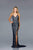 Scala - 48930 Sequined Plunging V-neck Sheath Dress In Blue and Neutral